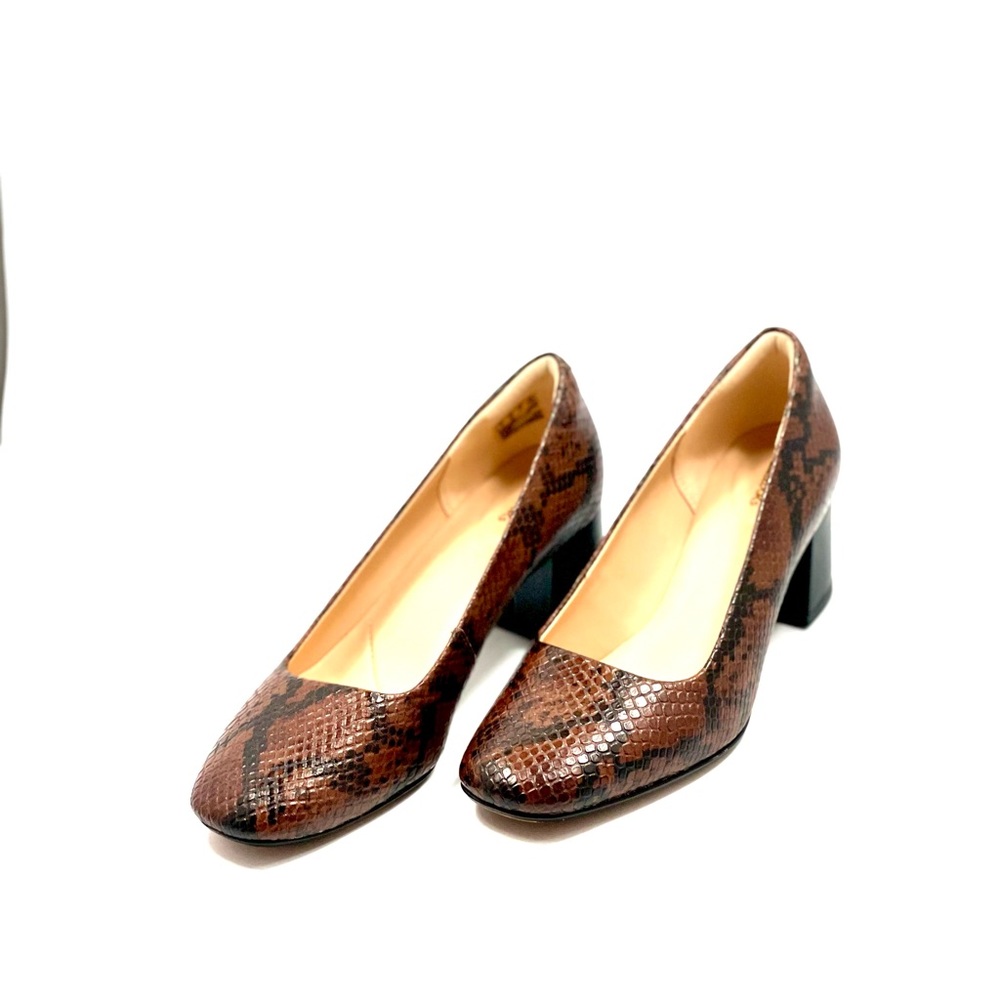 Womens Clarks Sheer Rose 2 Reptile Print Heel Pumps Brown Sz 6.5